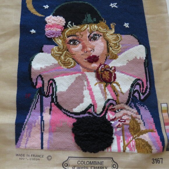 Colombine with Red Rose Creations Margot de Paris Vintage French Needlepoint - Picture 3 of 10